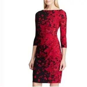 Chaps Women's Floral Sheath Dress Color Black & Red Size L